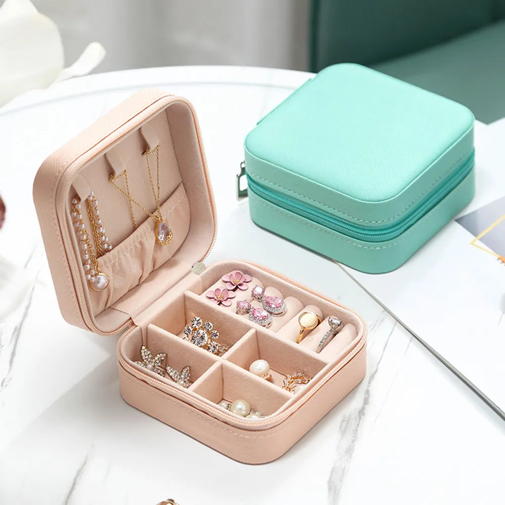 Jewelry Organizer Display Travel Jewelry Case Boxes Travel Portable Jewelry Box Leather Storage Organizer Earring Holder