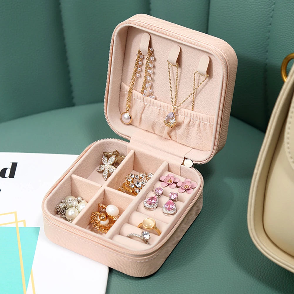 Jewelry Organizer Display Travel Jewelry Case Boxes Travel Portable Jewelry Box Leather Storage Organizer Earring Holder