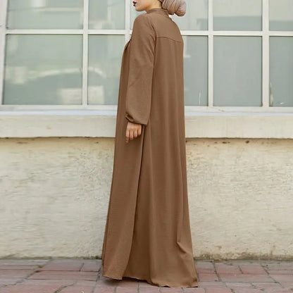 Jalabiya Dress Women Long Sleeve Muslim Eid Casual Solid Color Abaya Caftan Kaftan Dresses Ramadan Abayas Vestido Zipper Robe