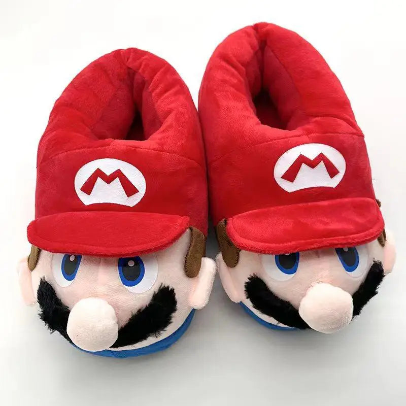 Anime nuevo figura Super Mario Luigi zapatillas de algodón invierno Kawaii pareja hogar creatividad mantener caliente suela gruesa zapatos de algodón regalo