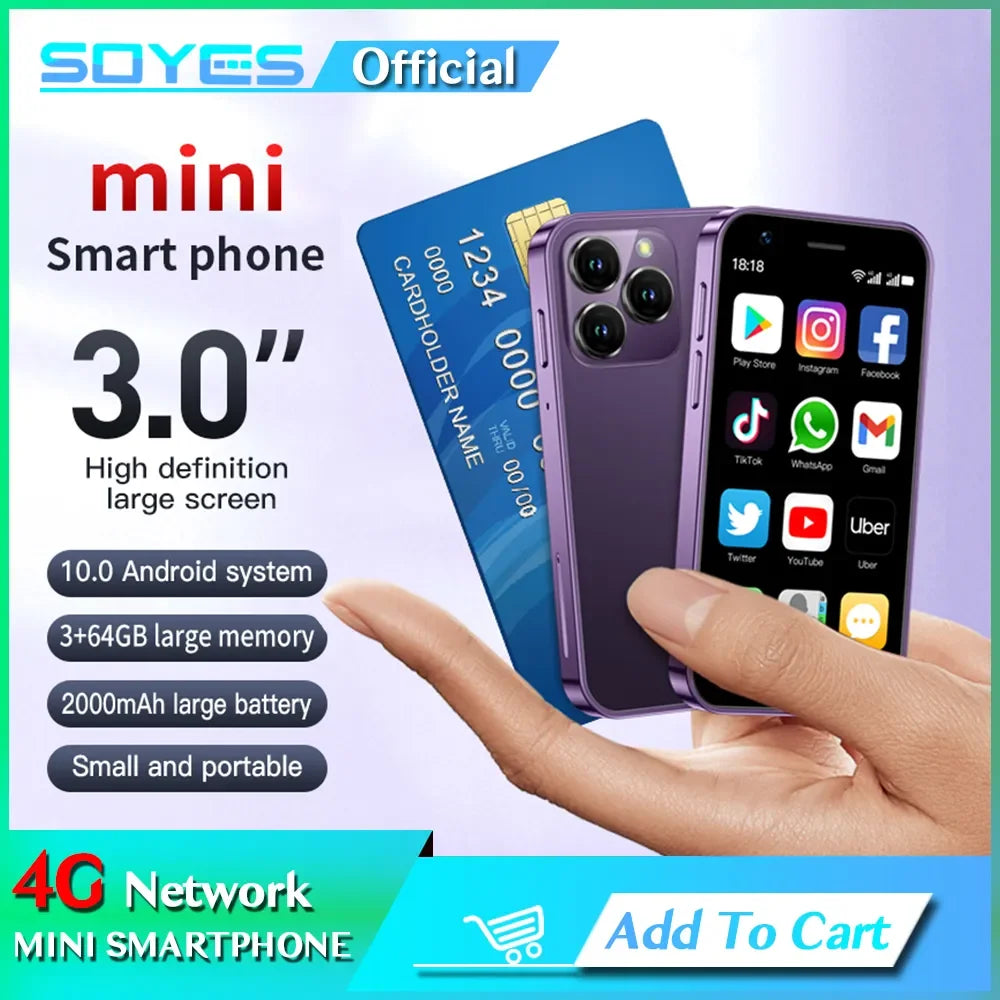 SOYES XS16 Mini 3.0&quot; Smart Phone 4G LTE 3GB RAM 64GB ROM Android 10.0 Quad Core 2000mAh Type C Dual SIM Standby Small Phone