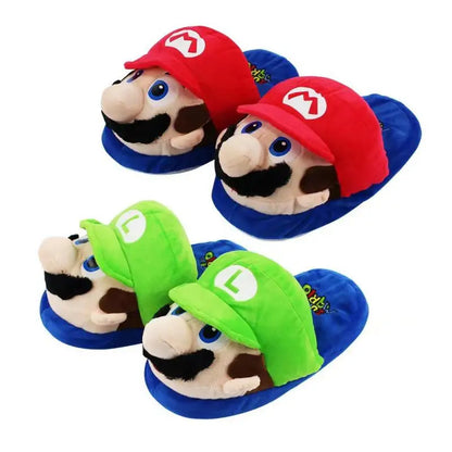 New Anime Figure Super Mario Luigi Cotton Slippers Winter Kawaii Couple Home Creativity Keep Warm Thick Sole Cotton Shoes Gift