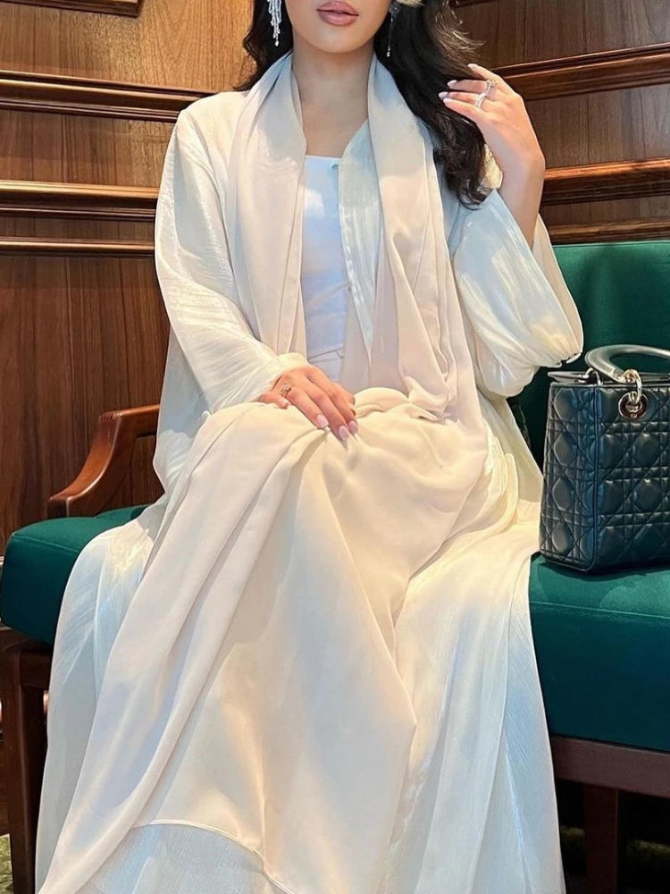 Long Sleeve Party Dress for Women Muslim Abaya Silky Cardigan Elegant Maxi Vestidos Morocco Kaftan Turkey Arabic Long Robe 2023