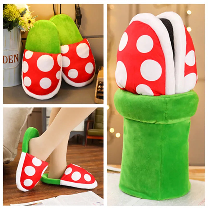 Zapatillas de algodón de Super Luigi Bros, novedad de Anime, accesorios de disfraces de Cosplay, zapatos Kawaii de dibujos animados de flores de cadáver