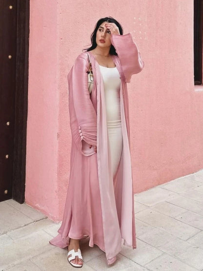 Long Sleeve Party Dress for Women Muslim Abaya Silky Cardigan Elegant Maxi Vestidos Morocco Kaftan Turkey Arabic Long Robe 2023