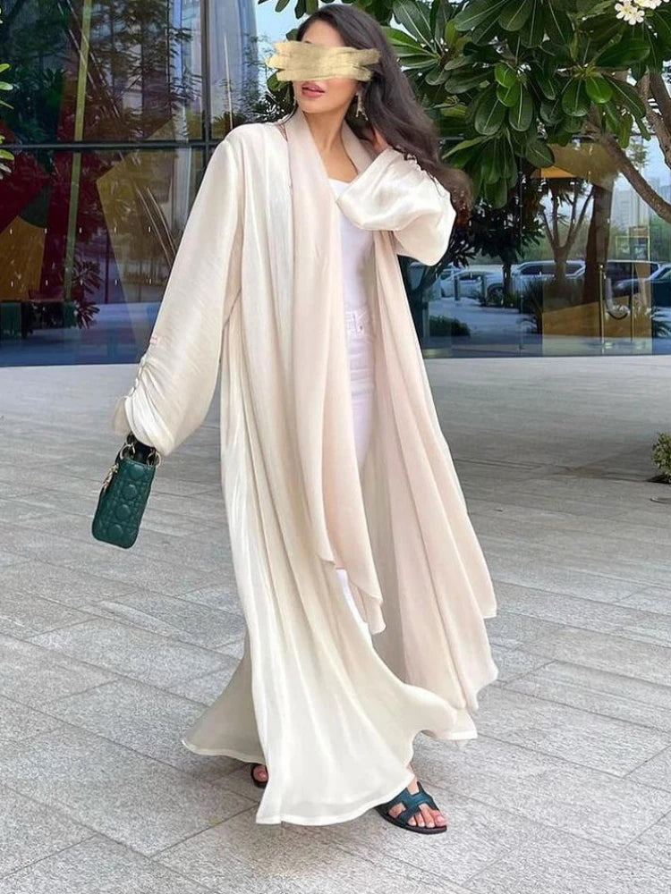 Long Sleeve Party Dress for Women Muslim Abaya Silky Cardigan Elegant Maxi Vestidos Morocco Kaftan Turkey Arabic Long Robe 2023