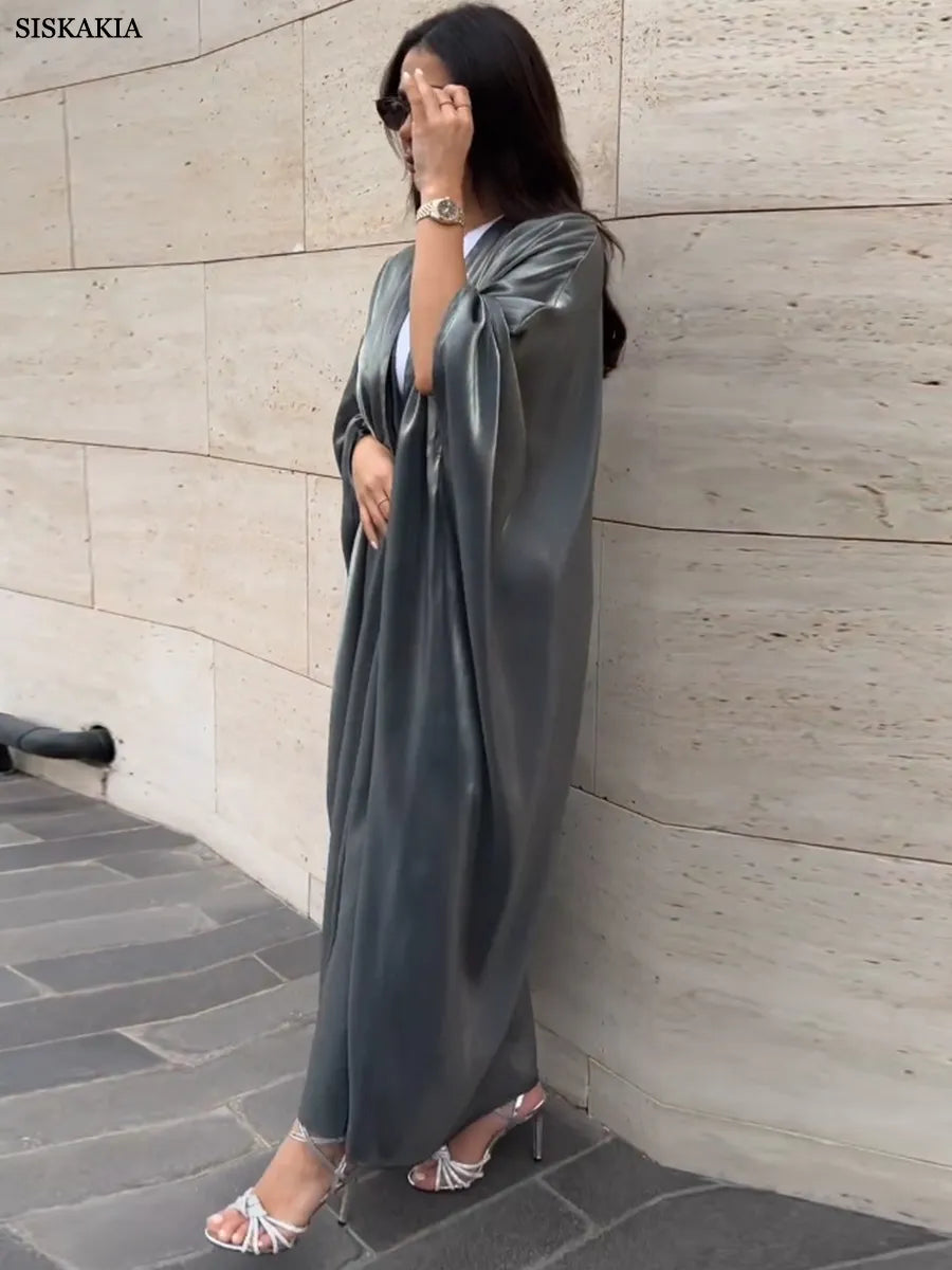 Sisakia Kimono Abayas pour femmes modeste musulman marocain dubaï mode décontracté ouvert Abaya soie Satin Corban Eid Al Adha 2023 nouveau