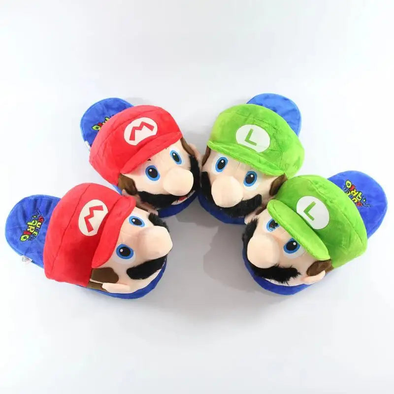 New Anime Figure Super Mario Luigi Cotton Slippers Winter Kawaii Couple Home Creativity Keep Warm Thick Sole Cotton Shoes Gift