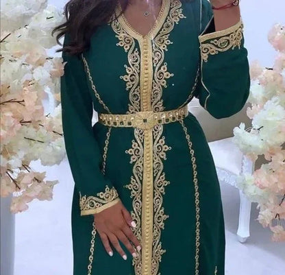 Maxi Dress Kaftan Floral Embroidered Women Fashion Jellaba Muslim Clothing Dubai Long Sleeve Abaya Ladies Evening Dresses