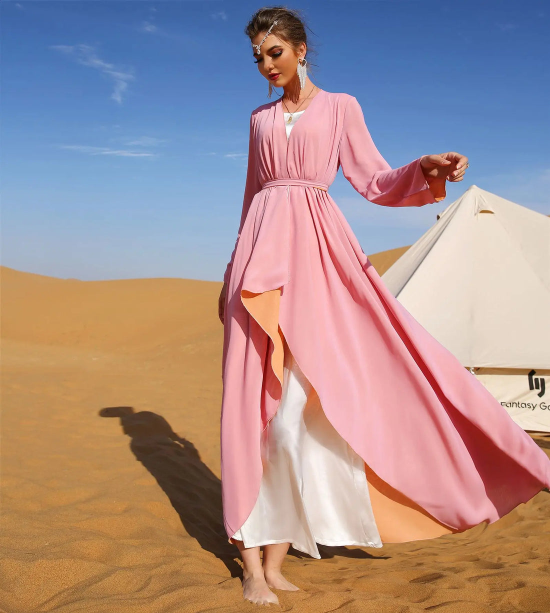 chiffon abaya jacket with inner skirts