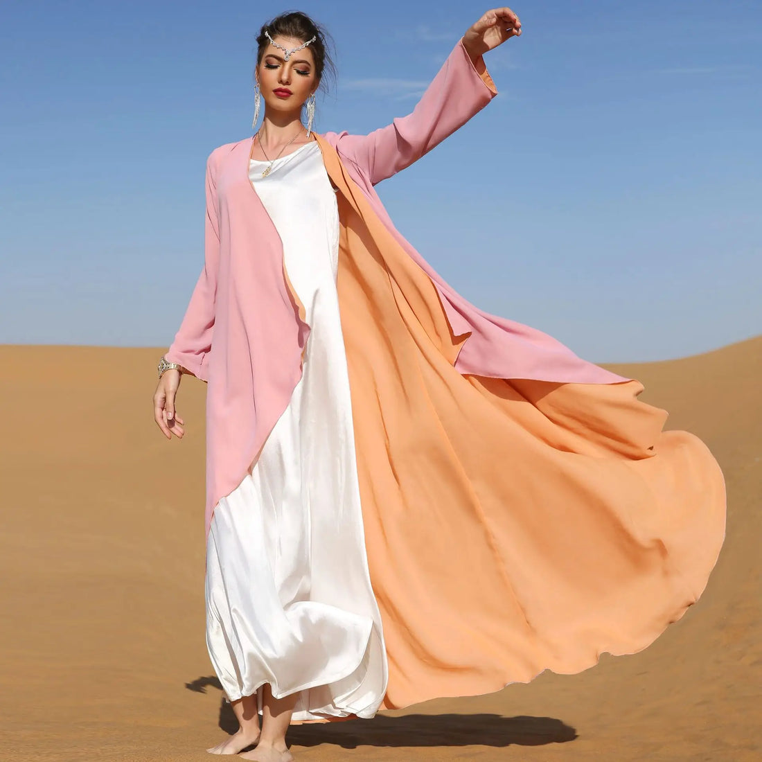 chiffon abaya jacket with inner skirts